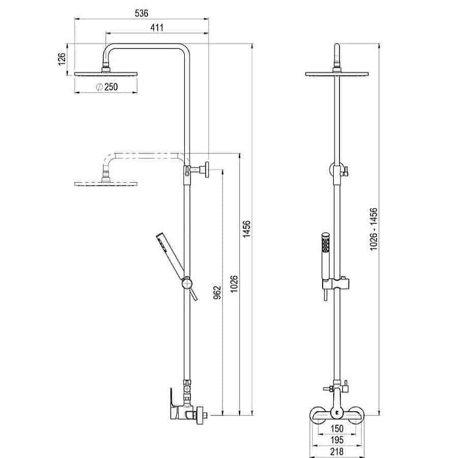 Columnas De Ducha Griferías Galindo | Columna De Ducha Monomando Mezcladora Rociador 250 Mm Ingo Plus 71550300 Galindo