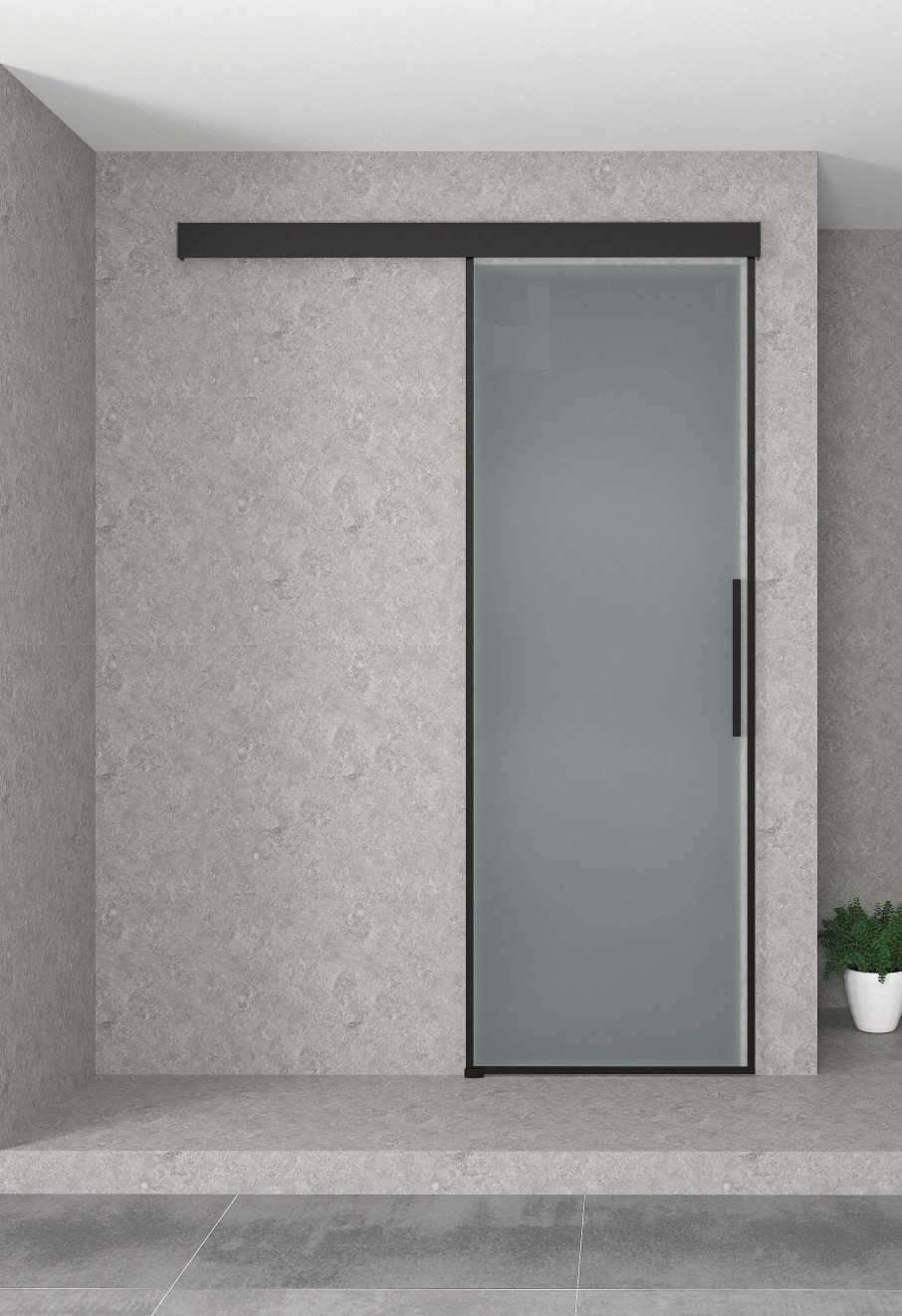 Mamparas Futurbaño | Puerta De Paso Corredera Cristal Traslucido Y Perfil Aluminio Negro Mate Factory Futurba O