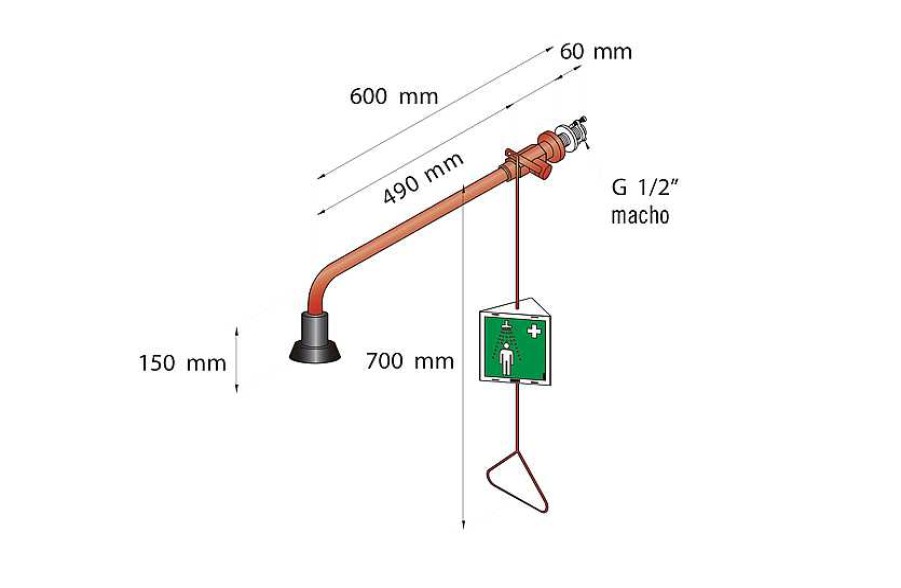 Seguridad Y Protecci N PrestoEquip | Ducha De Emergencia Montaje Mural Para Tuberia Vista Prestoequip 85755