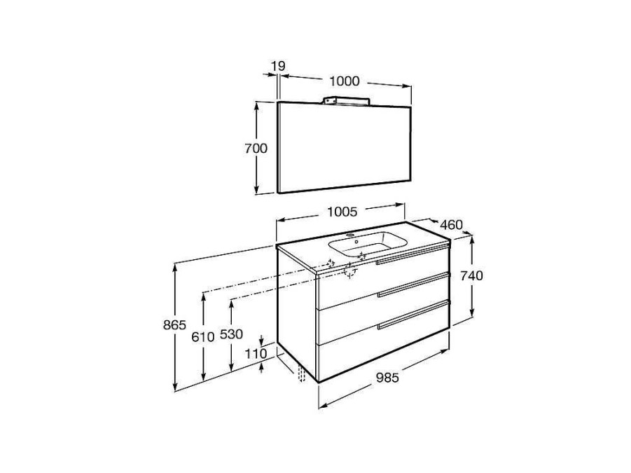 Muebles De Ba O Roca | Pack Mueble 3 Cajones + Lavabo + Espejo Y Aplique Led Victoria-N Roca Victoria