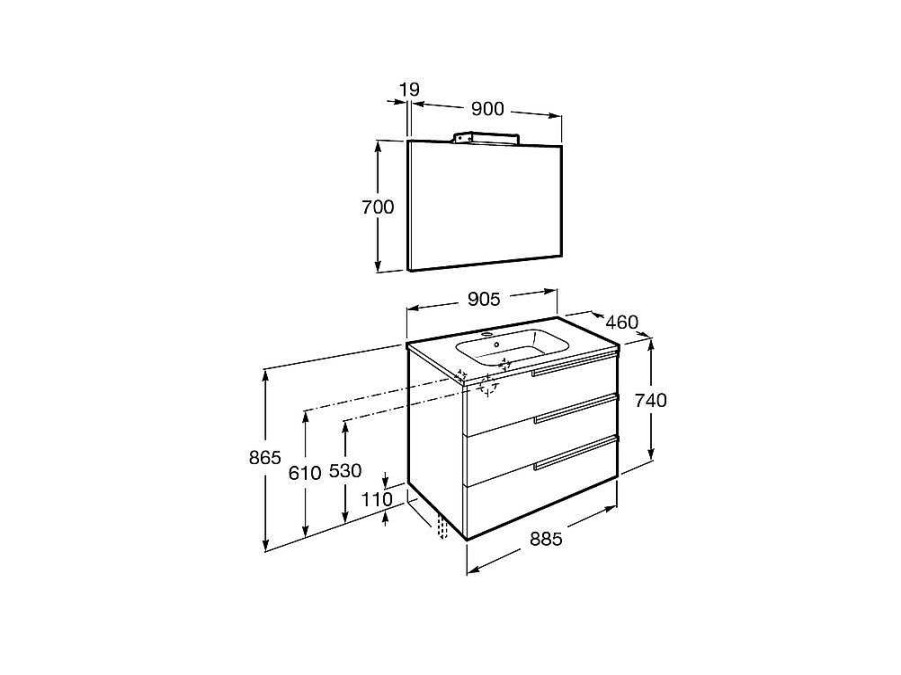 Muebles De Ba O Roca | Pack Mueble 3 Cajones + Lavabo + Espejo Y Aplique Led Victoria-N Roca Victoria