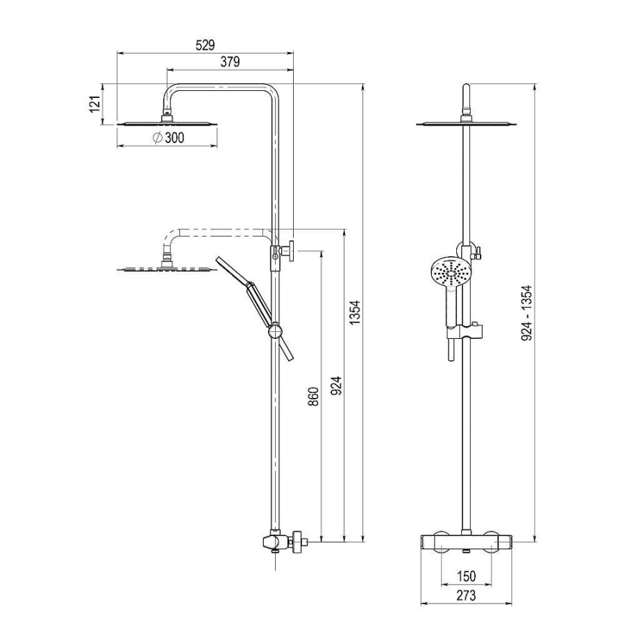 Columnas De Ducha Griferías Galindo | Columna De Ducha Termost Tica 300Mm Inox, Flexo Pvc Y Maneral Aroha Galindo M028.46059500