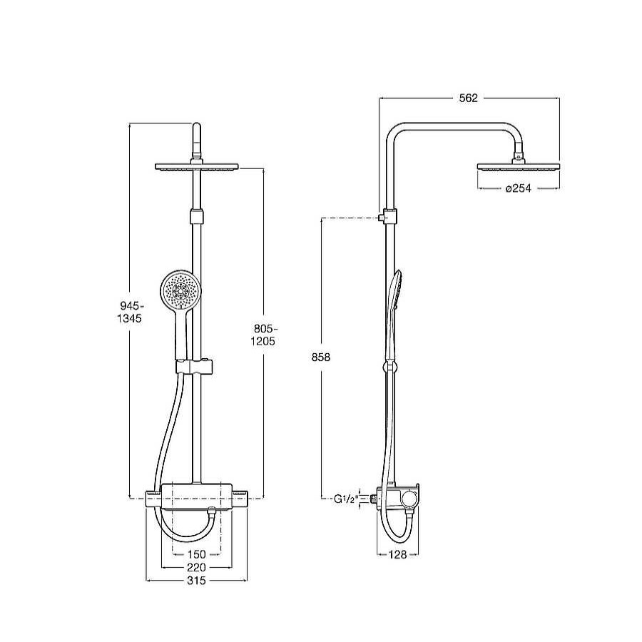 Columnas De Ducha Roca | Columna De Ducha Termost Tica Round Deck-T Roca M063.A5A9788C00