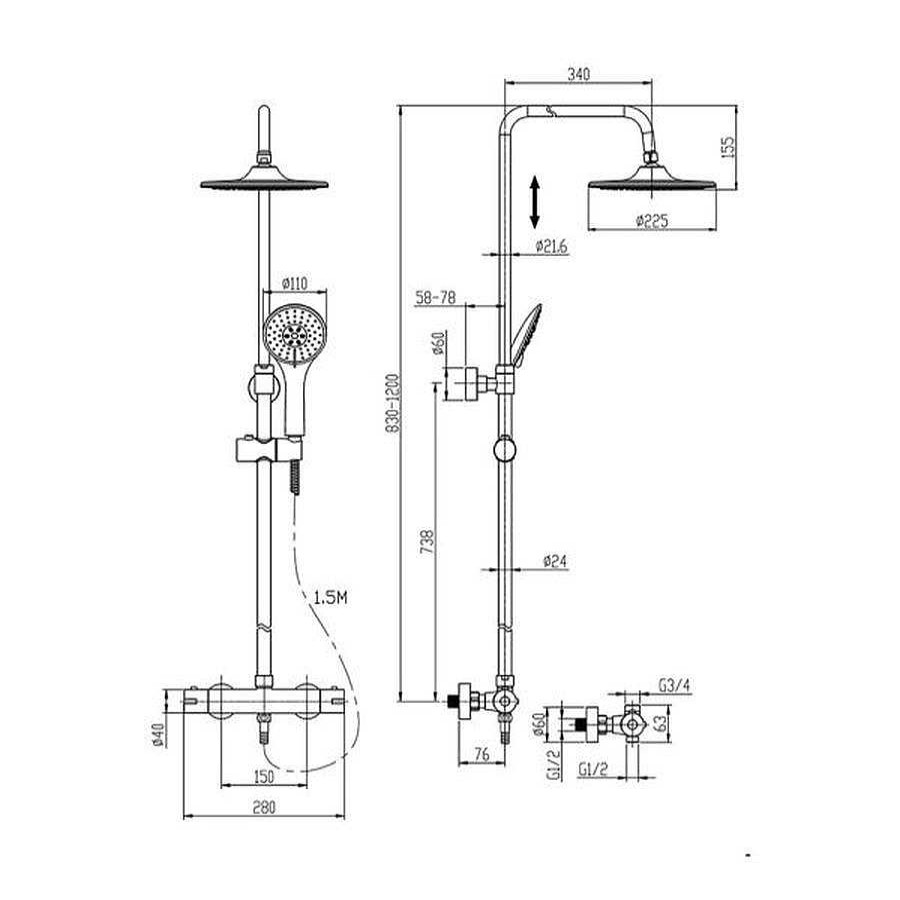 Columnas De Ducha Llavisan | Columna De Ducha Termost Tica Negra Redonda Combi Llavisan L125994