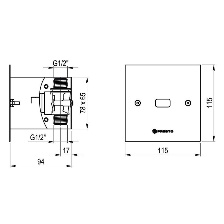 Grifer A De Ba O Presto Iberica | Grifo Temporizado Urinario Sensor Empotrado Accionamiento Mediante Sensor. Presto Domo Sensia Ue Cuadrado Ple78601 Presto Iberica