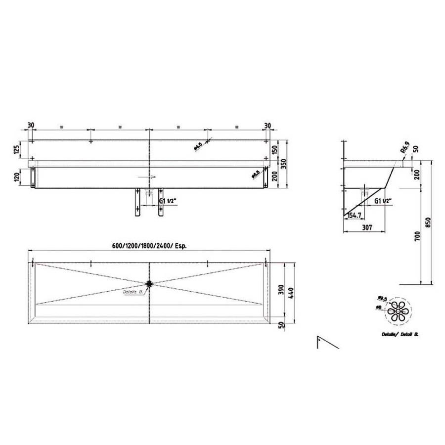 Sanitarios Acero Inox PrestoEquip | Lavabo Industrial Prestosan Inox Multiple 600 Mm Sin Repisa Prestoequip 88880