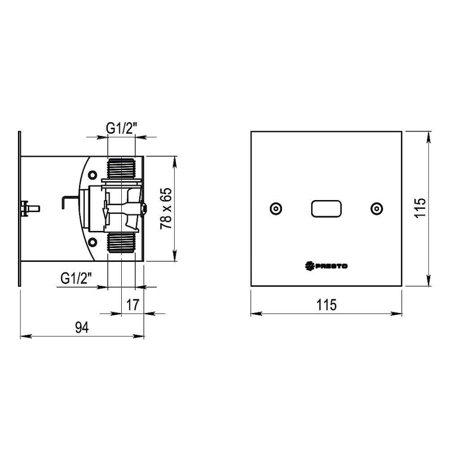 Grifer A De Ba O Presto Iberica | Grifo Temporizado Urinario Sensor Empotrado Accionamiento Mediante Sensor. Presto Domo Sensia Ue Cuadrado 78601 Presto Iberica