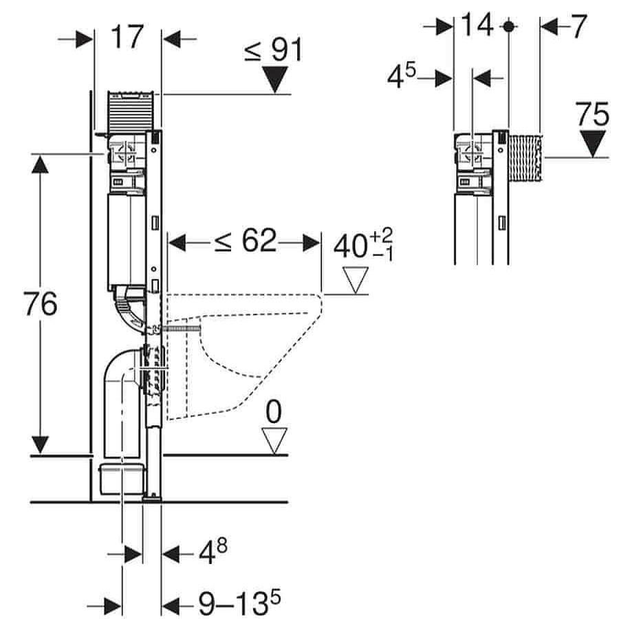 Inodoros Geberit | Bastidor Para Inodoro Suspendido , 82 Cm , Con Cisterna Empotrada Omega 12 Cm Duofix Geberit