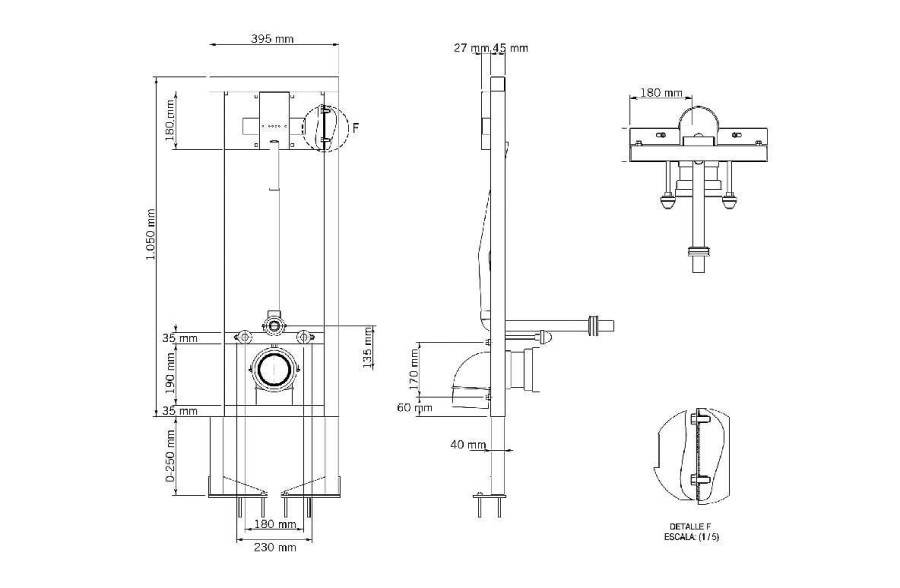 Sanitarios Acero Inox PrestoEquip | Inodoro Prestowash Inox Suspendido Con Soporte Autoportante Y 1000 A Inox Prestoequip K188962